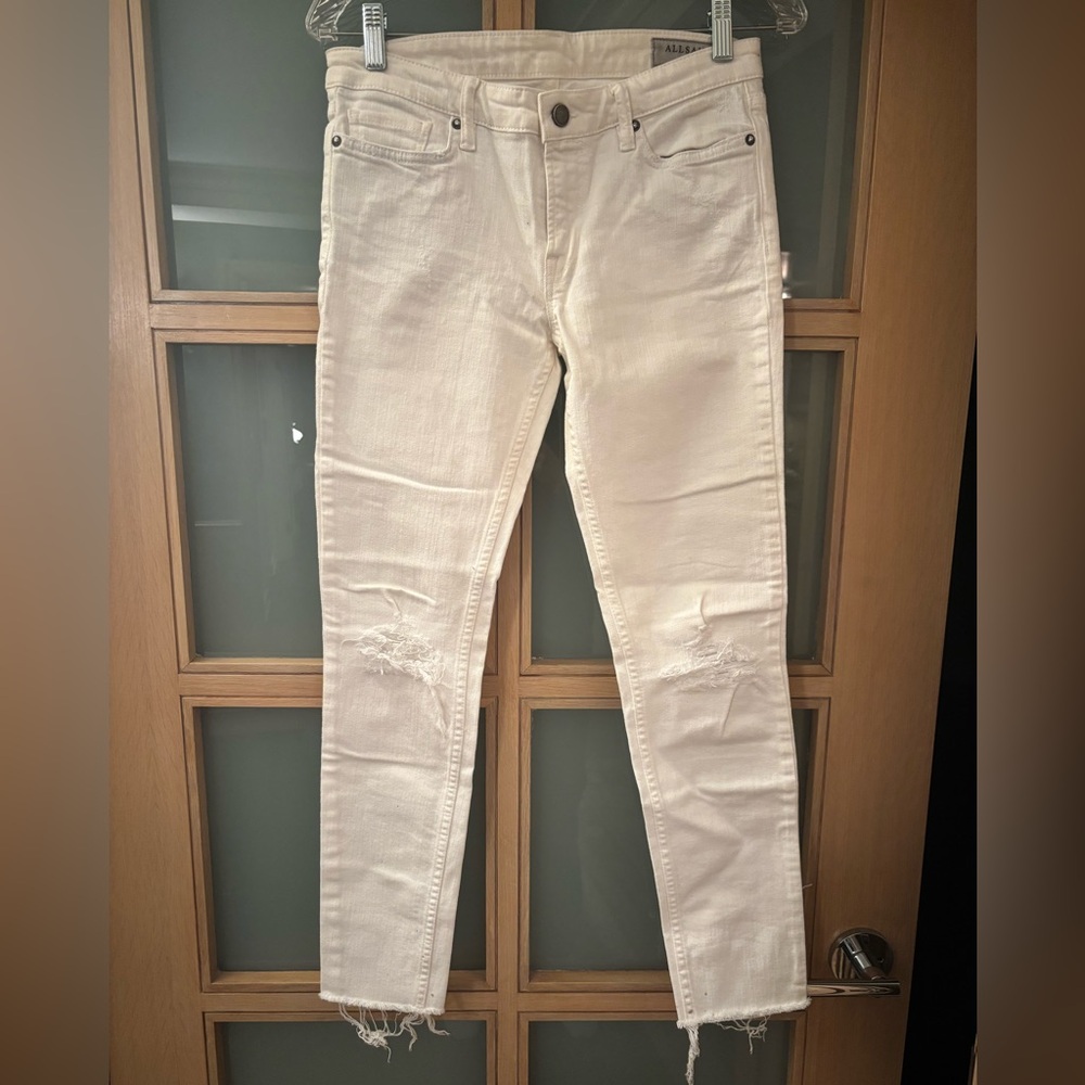 All Saints Women's White Distressed Skinny Jeans